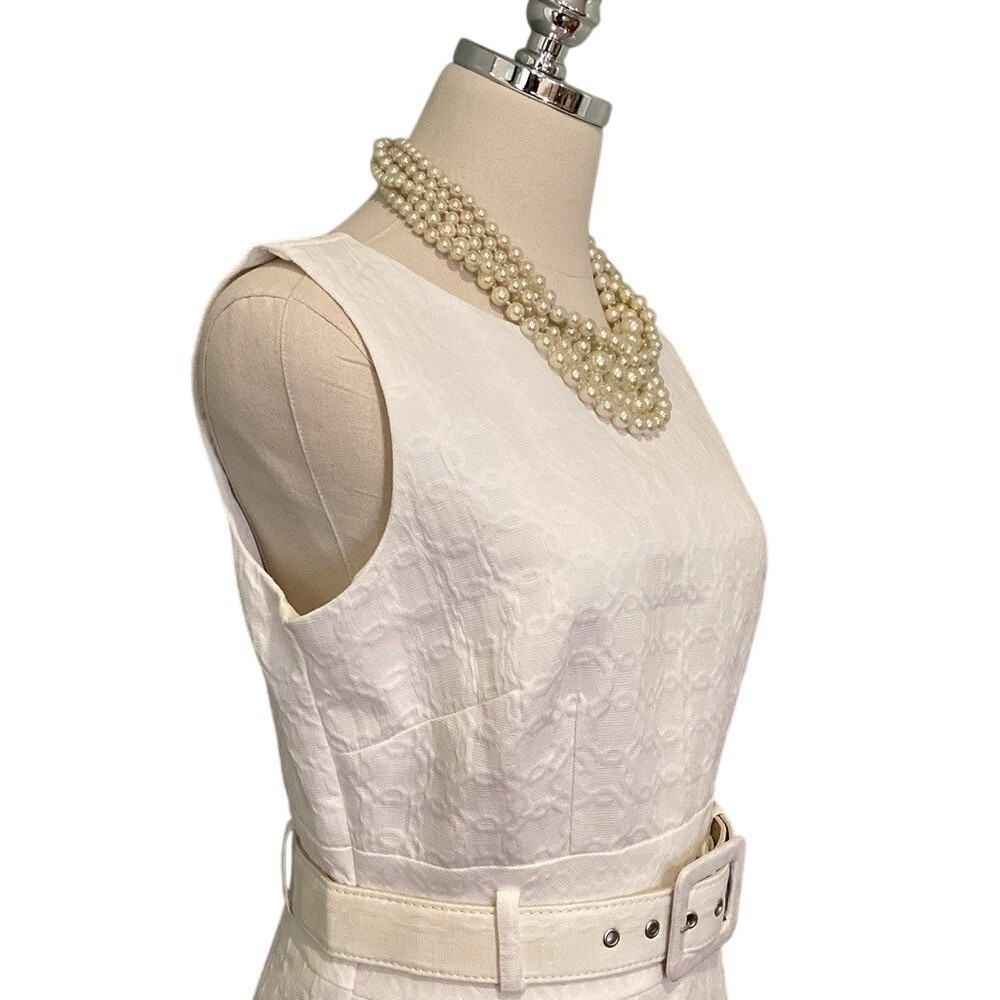 Banana Republic White Sleeveless Lace Midi Dress with Belt - Picture 3 of 5